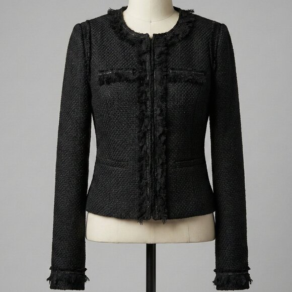 Love Forever 21 Black Tweed Lace Fringe Jacket M NWOT - Picture 1 of 9